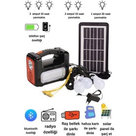 Resim Solar Panelli Radyolu Çok Foksiyonlu Kamp Feneri Bluetooth 