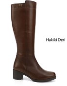 Resim GÖNDERİ(R) Kadın / Kız Kahve Antik Fermuarlı Kalın Topuklu Hakiki Deri Çizme 