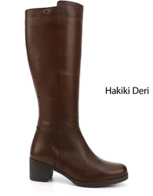 Resim GÖNDERİ(R) Kadın / Kız Kahve Antik Fermuarlı Kalın Topuklu Hakiki Deri Çizme 