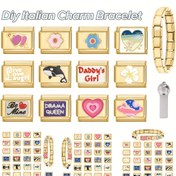 Resim DIY İtalyan Charm Bileklik Kiti - Altın Serisi ile Aşk, Harfler, Balina, Çiçek, Kedi Elementleri - Kolye, Yüzük ve Ayak Bileziği Dahil - Moda DIY Yaratıcı Aksesuarlar Doğum Günleri ve Yıldönümleri için - 316L Paslanmaz Çelik 