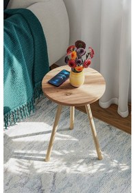 Resim İntergo Yuvarlak Ahşap Ayaklı Tekli Zigon Yan Sehpa Atlantik Çam 