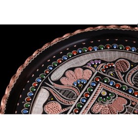 Resim Erzincan El İşlemeli Bakır 25 Cm Yuvarlak Tepsi Mineli 