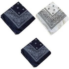 Resim Pamuklu Klasik Desen Unisex 3lü Bandana Seti Renkli Bandana Etnik Desenli A Kalite Bandana Antrasit 