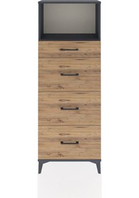 Resim Arges Dolap Tek Raflı 4 Çekmeceli 60x30x163 Antrasit-çam Antrasit 