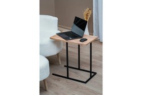 Resim Modern Koltuk Yanı C Sehpa – Metal Gövdeli, Su Geçirmez Ahşap Raflı Laptop & Kahve Masası 