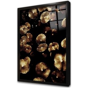 Resim Siyah Zemin Altın Mantarlar Çerçeveli Cam Tablo-172049 