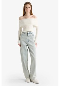 Resim Defacto Coool Slim Fit Dar Kesim Açık Omuz Triko Kazak B6537ax25wner105 Ekru 