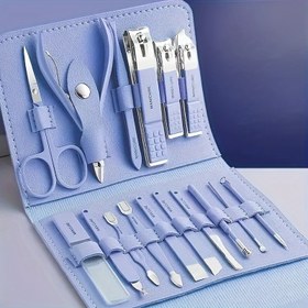 Resim 16 Parça Lüks Tırnak Makası Seti Katlanabilir Kılıf ile - Premium Manikür & Pedikür Kiti, Kişisel Güzellik için Metal Bakım Aksesuarları, Tırnak Teknisyen Malzemeleri 