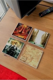 Resim Atölye Yüzüklerin Efendisi Temalı Bardak Altlığı 4’lü Set Doğal Taş (10x10 cm) 