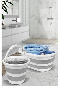 Resim Meleni Home 2'li Set Katlanabilir Çamaşır Sepeti Katlanabilir Akordiyon Su Kovası Yeni Temizlik Seti 