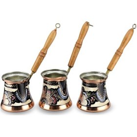 Resim Gül Çiçek Bakır 3 Lü Cezve Takımı 
