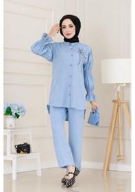 Resim Önü Taşlı Kolu Lastikli İkili Takım-bebe Mavi-5099 Bebe Mavi 