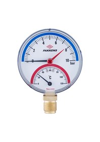 Resim Pakkens 100 MM 120 C Derece/ 10 Bar Kombine Ölçer Termometre-Manometre 