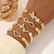 Resim 4 adet Şık Set Parıltılı Rhinestone Kelebek, Aşk ve Sonsuzluk Sembolü Bileklikler, Günlük Giyim, İşe Giderken, Tarihler ve Yaz Tatilleri için Uygun, Vintage Tarzı Demir Takılar Rhinestone Inla ile 