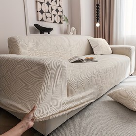 Resim 1 Adet Düz Renk Çizgili Koltuk Örtüsü - Tam Kaplama Esnek Kanepe Koruyucu (Bonus Yastık Kılıfı Hediyeli), Kaymaz Tasarım, Makinede Yıkanabilir, Dayanıklı Kumaş, Her Mevsime Uygun, Evcil Hayvan Dostu, İdeal Ofis, Oturma Odası ve Ev Dekoru İçin 