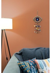 Resim Nazar Boncuklu Hasır Deniz Kabuklu Kötü Göz Kovucu Duvar Süsü Rüz Mavi 