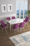 Resim Canisa Han Serisi 70x114 Açılabilir Mdf Mutfak Masası Takımı Beyaz Masa 6 Mor Sandalye 