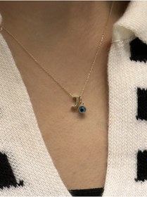 Resim Altın Nazar Boncuklu J Harfli Zincir Sarı 