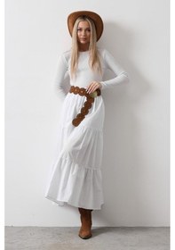 Resim Hazego Pamuklu Beli Lastikli Etek - Beyaz Beyaz 
