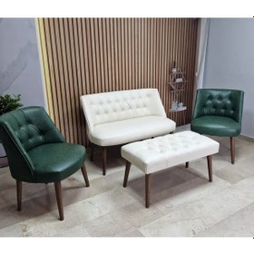 Resim Azra Mobilya Deri Çay Seti Koltuk Takımı+puf Oturma Grubu Cafe Mobilya Ofis-büro Mobilya Balkon Mobilya Krem-yeşil 