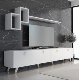 Resim MOBİLYA GEZEGENİ Meer Gold Tv Ünitesi 210 Cm Beyaz 