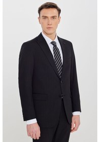 Resim Altınyıldız Classıcs Smart Lıne Erkek Sıyah Grı Slim Fit Kırlangıç Yaka Çizgili Kapak Cepli Esnek Takım Elbise 