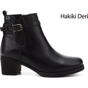 Resim GÖNDERİ(R) Kadın / Kız Siyah Floter Fermuarlı Kalın Topuklu Hakiki Deri Bot 