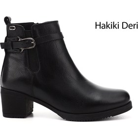 Resim GÖNDERİ(R) Kadın / Kız Siyah Floter Fermuarlı Kalın Topuklu Hakiki Deri Bot 