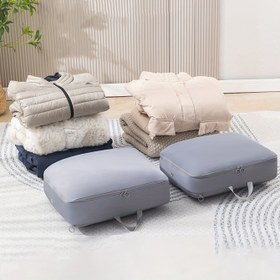 Resim 1 adet Çift Katmanlı Büyük Kapasiteli Çok Fonksiyonlu Down Ceket ve Yorgan Saklama Çantası, Taşınabilir Giysi Sıkıştırma Çantası, Paketleme ve Düzenleme için Katlanabilir Saklama Çantası, Bagaj 