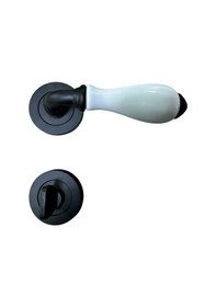 Resim Dooraks Rozetli Porselen Kapı Kolu Mat Siyah Wc 