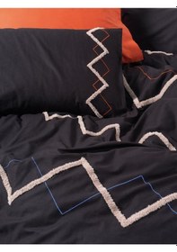 Resim Cotton Box Puff Nakışlı Ranforce Çift Kişilik Nevresim Takımı Mirely Siyah Kiremit Görsel 