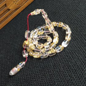 Resim Vip Kehribar 24K Yenilebilir Altın Parçacıklı Tesbih Altın Varaklı Plexiglass Uçak Camı Tesbih Ahşap Kutulu 
