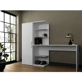 Resim Bicabin Bicabin Narin Raflı Dolaplı Çalışma Masası Beyaz 