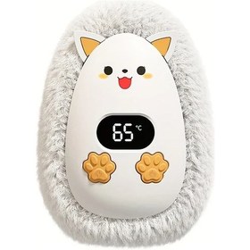 Resim Elmpaly Beyaz Sevimli Plush El Isıtıcı 3 Ayar Dijital Ekranlı Taşınabilir Isıtma Pedi 