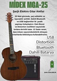 Resim Midex PHX PRO-AMP Amfili Yüksek Kaliteli Masif Elektro Akustik Gitar Seti - Kahverengi 