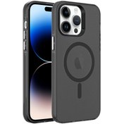 Resim Mobilzone iPhone 14 Pro Max Uyumlu Zore Magsafe Şarj Özellikli Buzlu Transparan C-Pro Sert Kılıf-Siyah 
