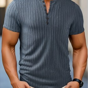 Resim Erkekler için Yazlık Rahat Dokulu Henley Gömlek - Kısa Kollu, Düğmeli Üst, Kabartmalı Örgü Kumaşlı, Nefes Alabilir & Makinede Yıkanabilir, Düz Renkli Günlük Giyim İçin Şık Henley, Kolay Bakım Kumaşı 