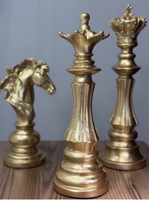 Resim RAM Üçlü satranç seti şah vezir at heykeli dekoratif biblo 