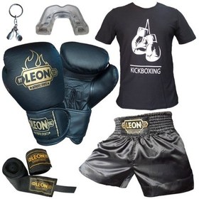 Resim Kogam Leon Blade Boks Eldiveni, Kick Boks Şortu, Tişört, Bandaj,Siyah 