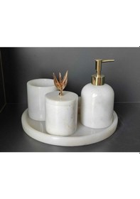 Resim Beyaz Mermer 5'li Banyo Seti Gold Zeytin Dalı Aksesuarlı Beyaz 