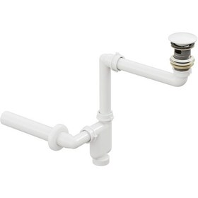 Resim Aqua Bagno Comfort Yer Kazandıran Lavabo Sifonu + Pop-up Sifon, Beyaz Seramik Başlıklı ,taşma Delikli, 1 -1/4 Beyaz 