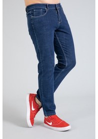 Resim Yeni Sezon Erkek Denim Standart Fit Likralı Fermuarlı Jean Kot Pantolon 1122-Mavi 
