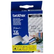 Resim Brother Tonersepeti Brother TZ-135 Şeffaf Üzerine Beyaz Etiket Şeridi 