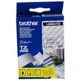 Resim Brother Tonersepeti Brother TZ-135 Şeffaf Üzerine Beyaz Etiket Şeridi 