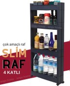 Resim ongu home Motek Slim Raf 4 Katlı Çok Amaçlı Tekerlekli Organizer Mutfak Rafı Banyo Düzenleyicisi (SİYAH) 