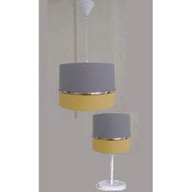 Resim Gri Sarı Kumaş Kaplama 2.li Set Yatak Odası Genç ve Çocuk Odası Avize ve Abajur Seti 