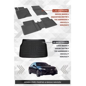 Resim Sahler Honds Civic 2021+ Uyumlu 4.5d Premium Havuzlu Oto Paspas Ve Liner Marka 3d Bagaj Havuzu - Civic Fe1 