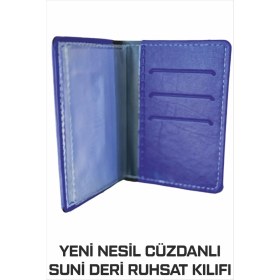 Resim Tay Promosyon Yeni Nesil Mavi Cüzdanlı Ruhsat Kılıfı (Kimlik, Kredi Kartlı Deri) 1. Sınıf Kalite 1 Adet 