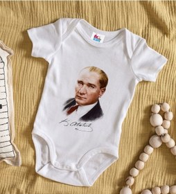 Resim Bk Kids Atatürk Temalı Beyaz Bebek Body Zıbın-12 Çok Renkli 