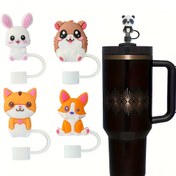 Resim 1 adet/5 adet Yaratıcı Sevimli Küçük Hayvanlar Kedi Tilki Tavşan Panda 3D Stereokopik Çimlik Şapka Hüzünlü Tavşan Çimlik Toz Fişeği 10 Mm Çimlik Kollu Spor Bardağı Aksesuarları için Uygun 